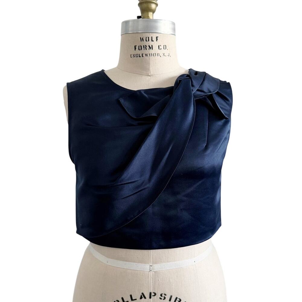 NWT ERIN Erin Fetherston Beau Navy Blue Satin Bow Crop Top Size 10